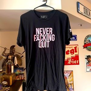 NEVER F&CKING QUIT Breast Cancer Awareness Shirt. Size L.